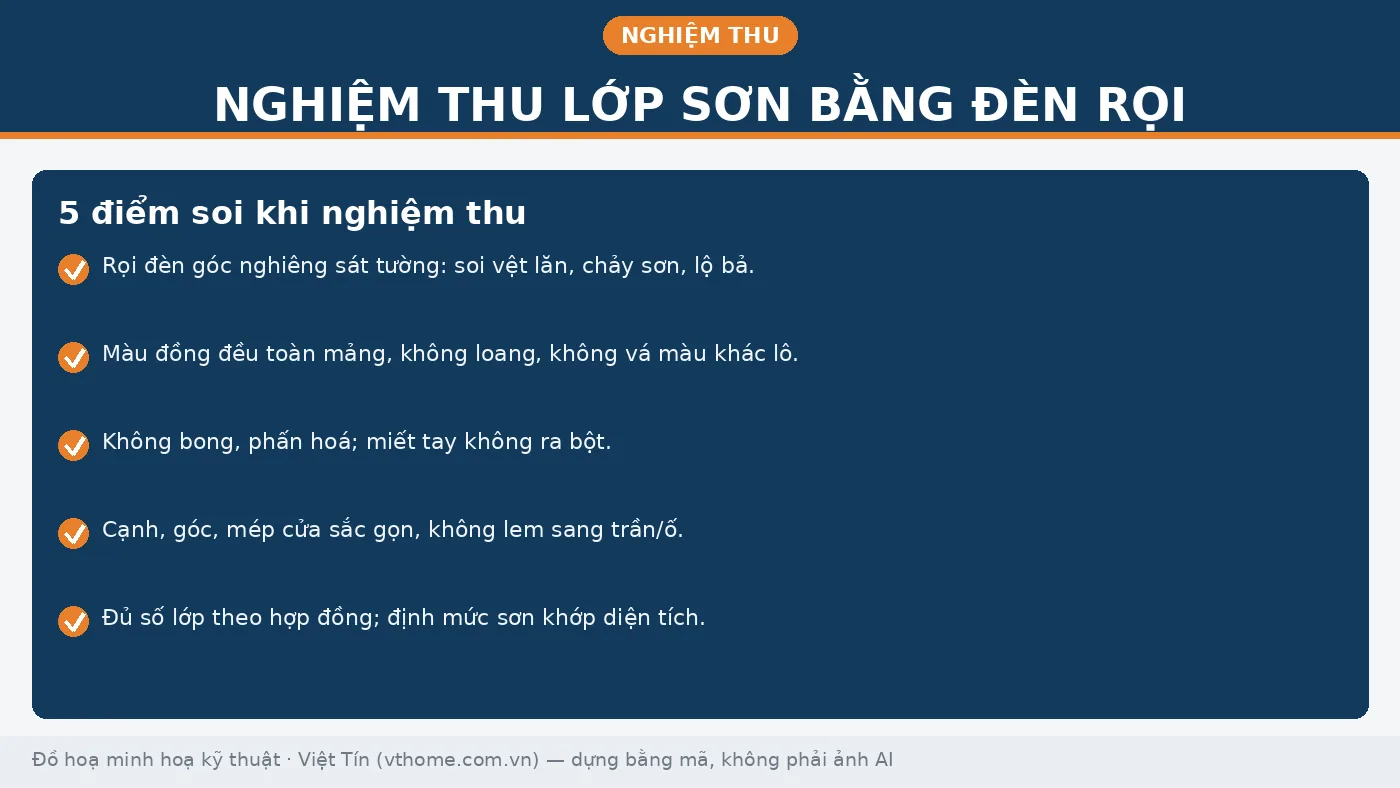 Checklist 5 điểm nghiệm thu lớp sơn hoàn thiện bằng đèn rọi góc nghiêng