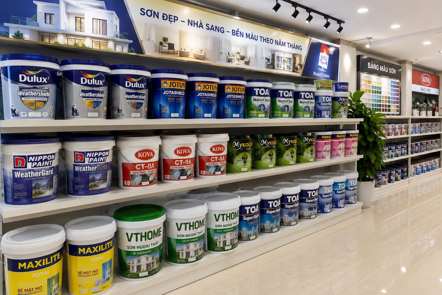 Kệ trưng bày các dòng sơn chống thấm VTHOME