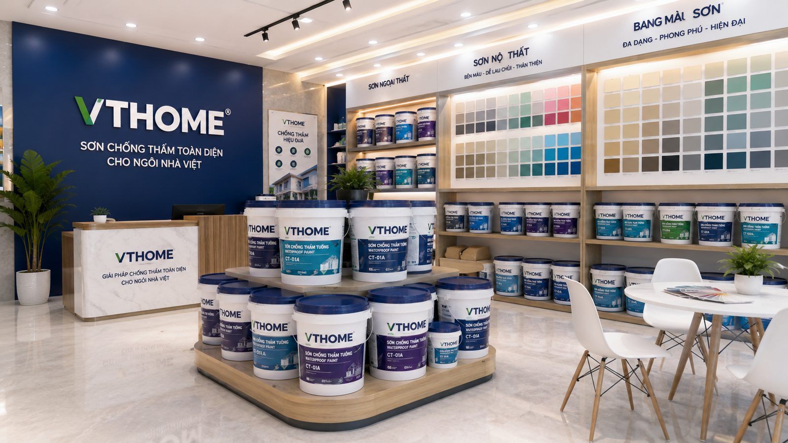 Mua sơn chống thấm VTHOME ở đâu chính hãng? Cảnh báo hàng giả & cách đặt đúng 1 Showroom trưng bày sơn chống thấm VTHOME chính hãng