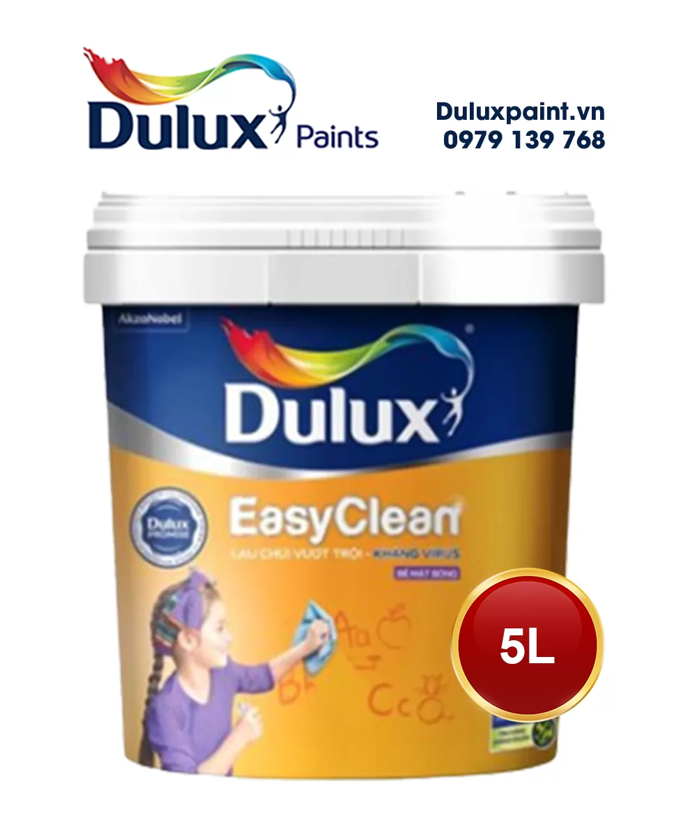 Thùng sơn Dulux EasyClean lau chùi vượt trội kháng virus bề mặt bóng 5L chính hãng