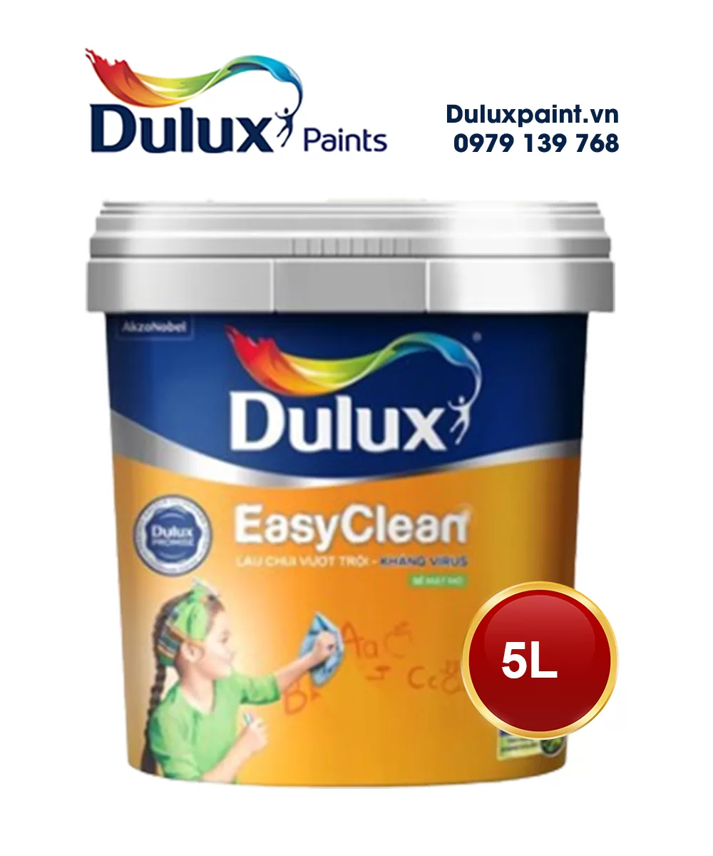 Thùng sơn Dulux EasyClean lau chùi vượt trội kháng virus bề mặt mờ 5L chính hãng