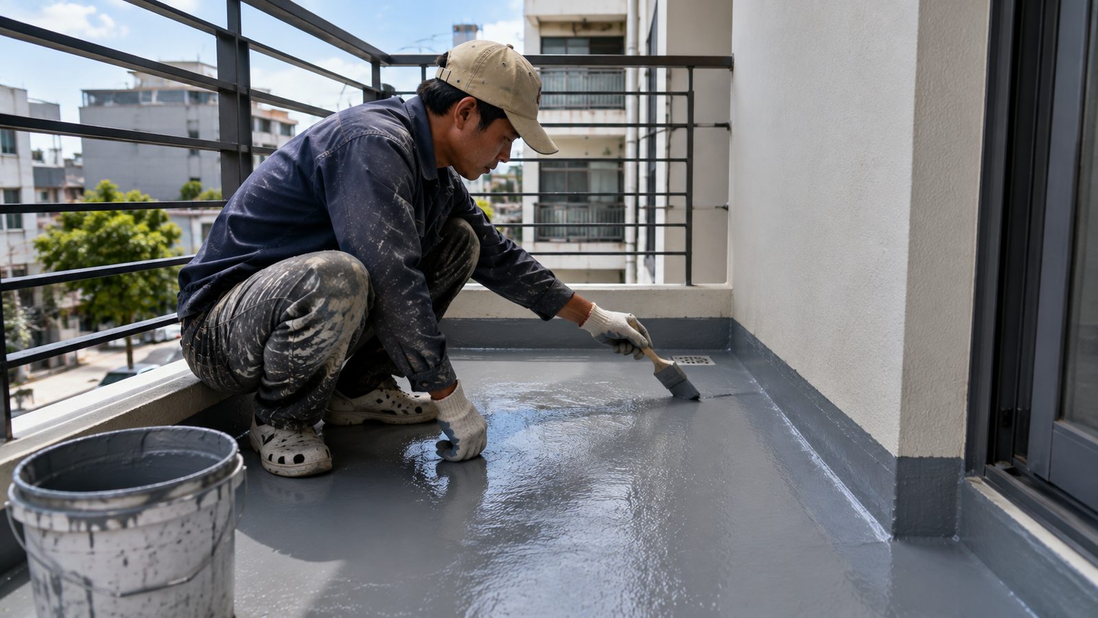 Thợ VTHOME thi công chống thấm ban công