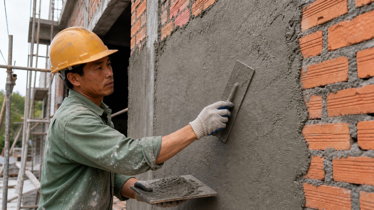 Thợ trát tường ngoài nhà đúng kỹ thuật