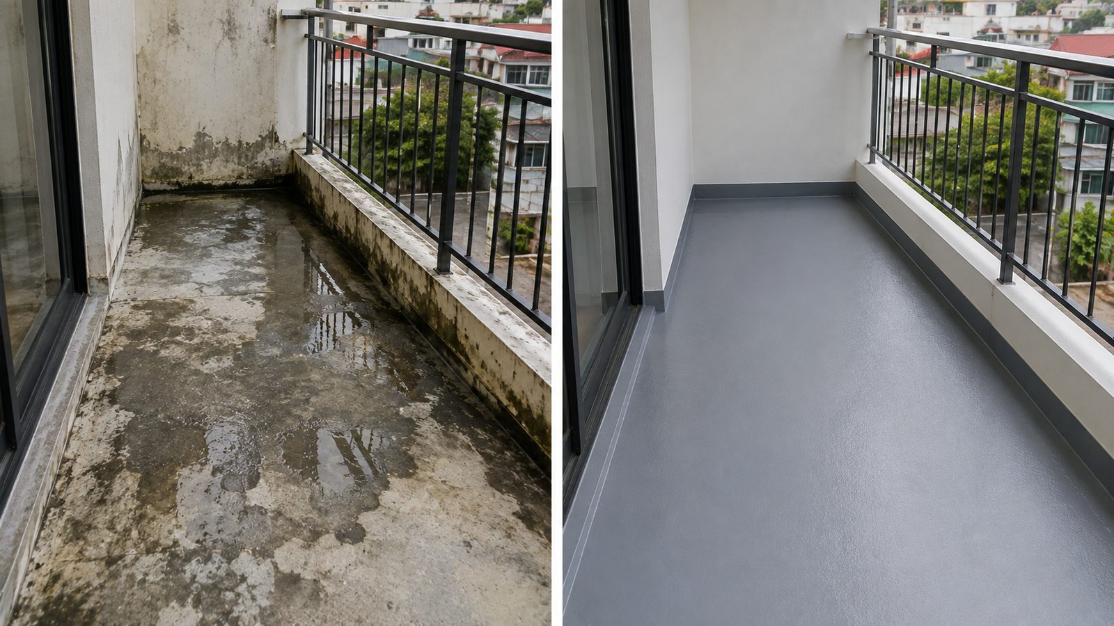 Ban công thấm dột → khô thoáng sau khi chống thấm VTHOME