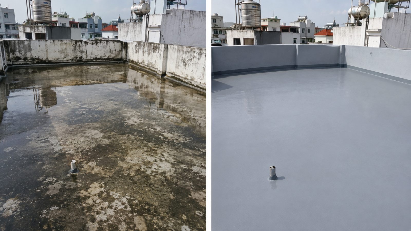 Sàn mái đọng nước, rêu mốc → khô ráo, hết thấm với VTHOME